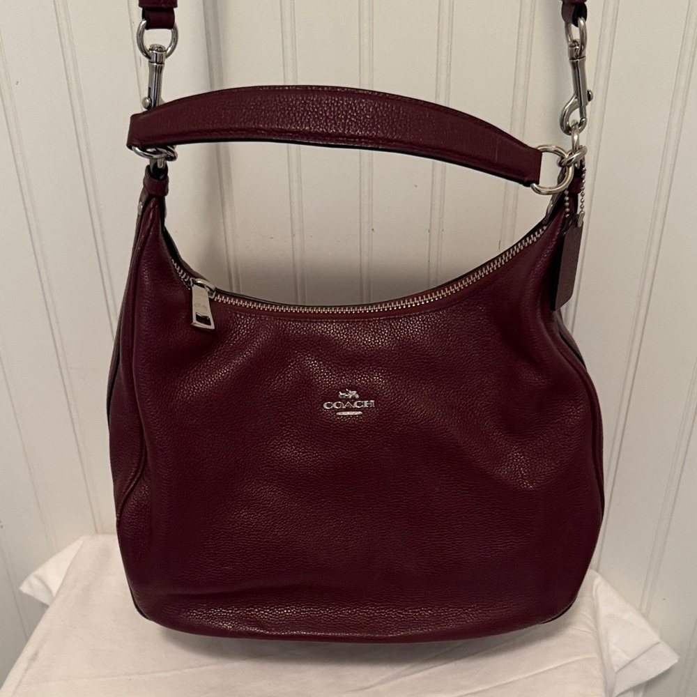 Coach Pebbled Leather Shoulder Bag in Deep Wine with Silver Hardware